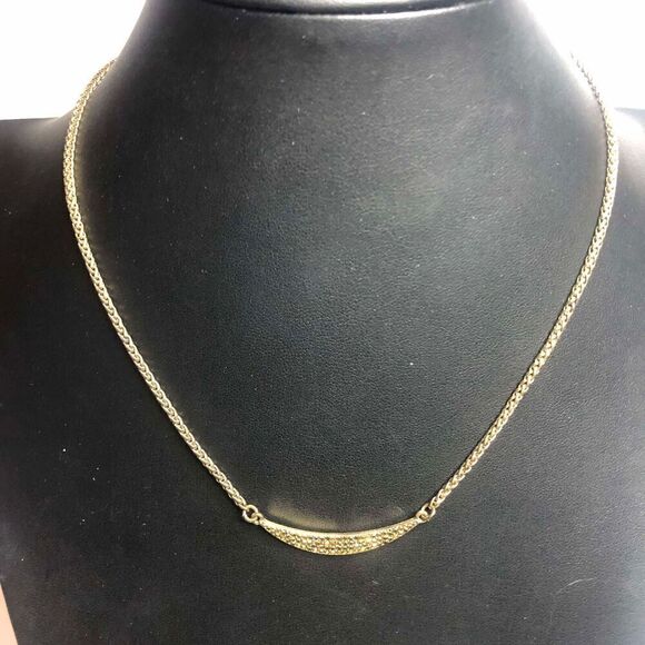 1356 Lucky brand Gold tone curved pendant sparkle necklace 18" - Picture 1 of 3